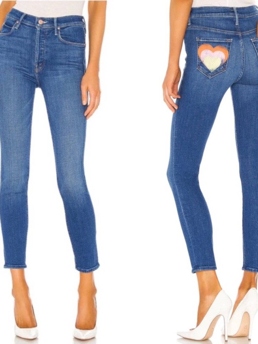MOTHER The Super Stunner Ankle Jeans Double Vision Heart Pocket Boho HTF Sz 34 - Picture 2 of 13